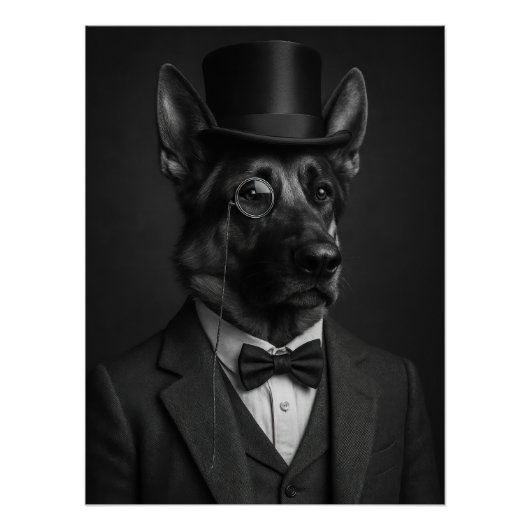 Distinguished German Shepherd with Top Hat Poster (Vorderseite)