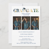 Distinguished Navy Blue Grad Law 3-Photo Layout Einladung (Vorderseite)
