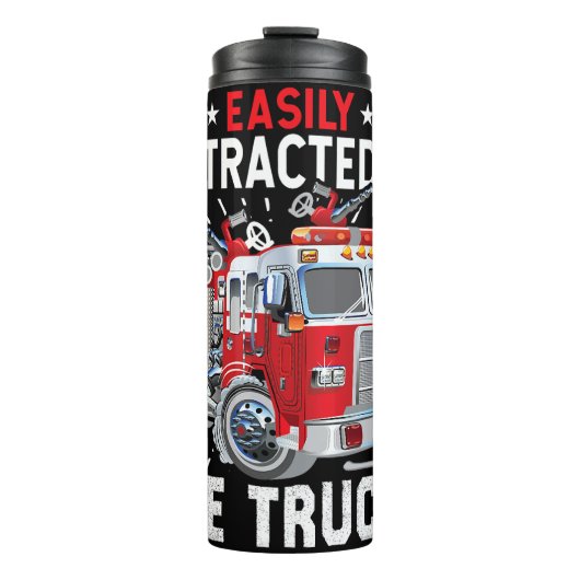 Distracted By Red Fire Trucks Thermosbecher (Vorderseite)