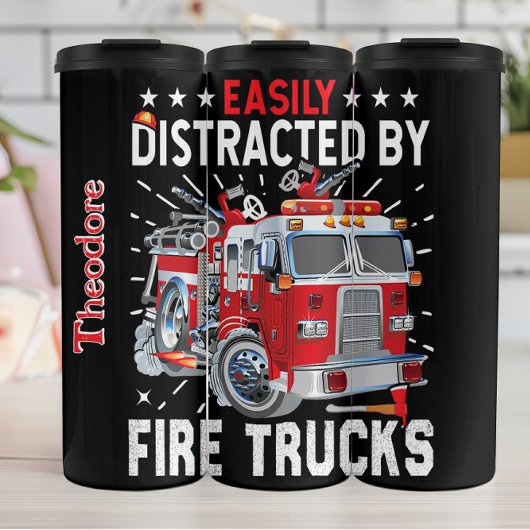 Distracted By Red Fire Trucks Thermosbecher