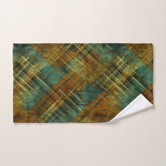 Distresierter Autumnal Tartan Karo Pistachio Band Badhandtuch Set (Handtuch)