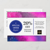 Distresierter Pink Magenta Watercolor Coupondiskon Postkarte (Vorne/Hinten)