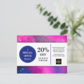 Distresierter Pink Magenta Watercolor Coupondiskon Postkarte (Stehend Vorderseite)