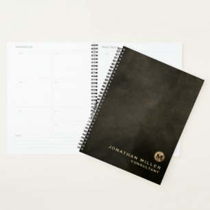 Distresiertes Leder Gold Monogram Terminierungsbuc Planer