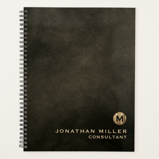 Distresiertes Leder Gold Monogram Terminierungsbuc Planer (Vorderseite)