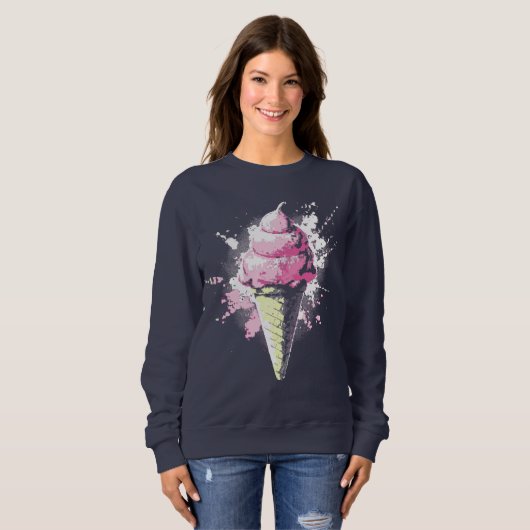 Distressed Abstract Pink Ice Cream Splatter Sweatshirt (Vorne ganz)