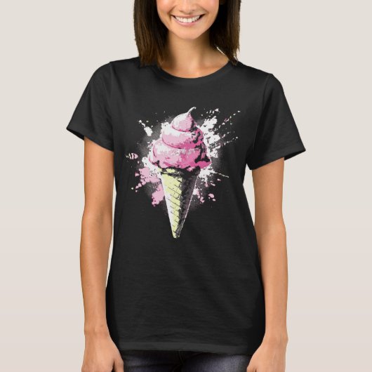 Distressed Abstract Pink Ice Cream Splatter Womens T-Shirt (Vorderseite)