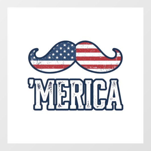 Distressed America Mustache Patriotic Vector Desig Fensteraufkleber (Blatt)