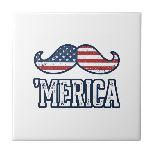 Distressed America Mustache Patriotic Vector Desig Fliese (Vorderseite)