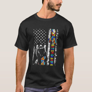Distressed American Flag Autism Grandpa Bear Aware T-Shirt