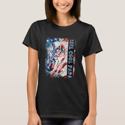 Distressed American Flag Bass Fish Fisherman Cousi T-Shirt (Vorderseite)