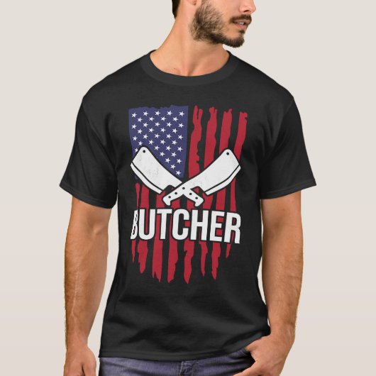 Distressed American Flag Butcher Cleaver T-Shirt (Vorderseite)