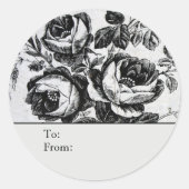 Distressed B&W Roses Personalized To & From Runder Aufkleber (Vorderseite)