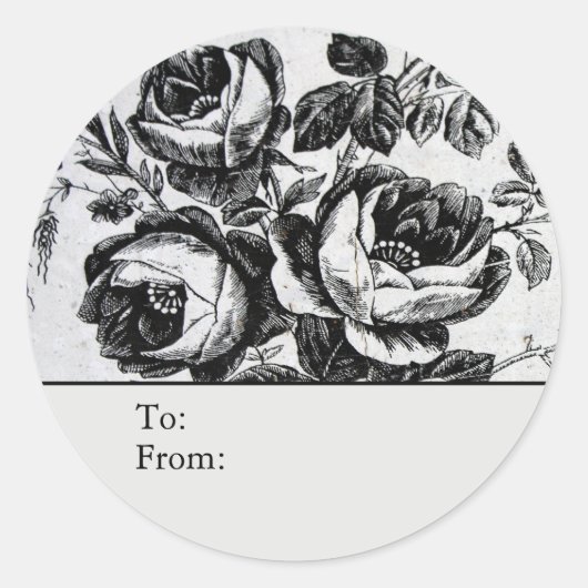 Distressed B&W Roses Personalized To & From Runder Aufkleber (Vorderseite)