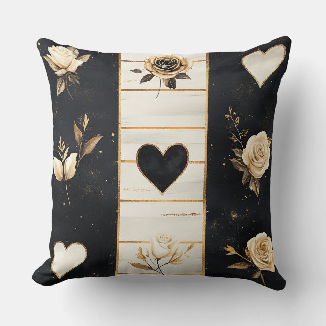 DISTRESSED BLACK GOLD WHITE VALENTINE THEMA KISSEN (Vorderseite)