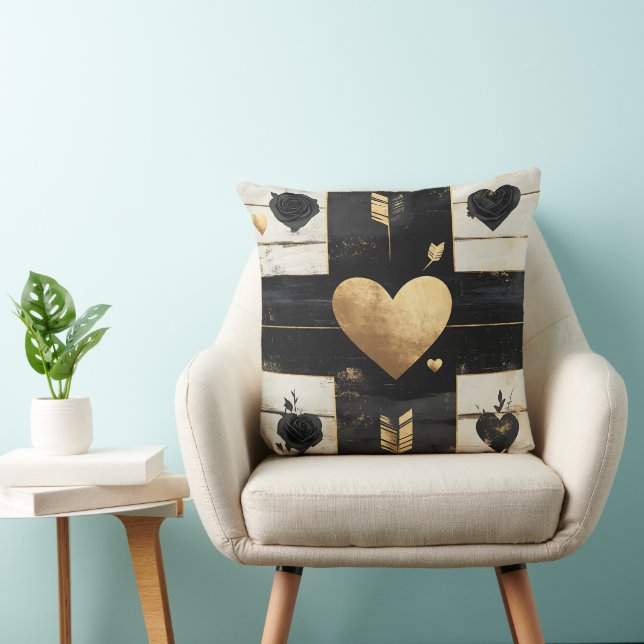 DISTRESSED BLACK GOLD WHITE VALENTINE THEMA KISSEN (Stuhl )