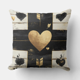 DISTRESSED BLACK GOLD WHITE VALENTINE THEMA KISSEN