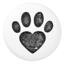 Distressed Black Heart Pawprint Ceramic Knob Keramikknauf