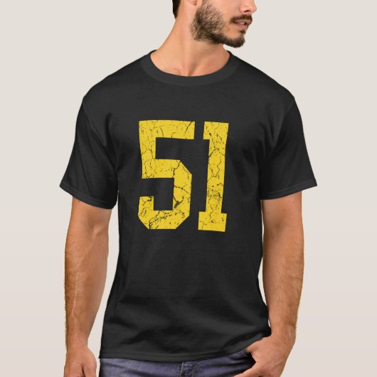 Distressed Bright Gold Number 51 Jersey Player Uni T-Shirt (Vorderseite)