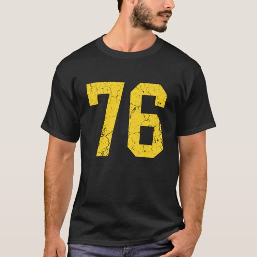 Distressed Bright Gold Number 76 Jersey Player Uni T-Shirt (Vorderseite)