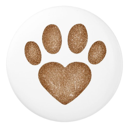 Distressed Brown Heart Pawprint Ceramic Knob Keramikknauf (Vorderseite)
