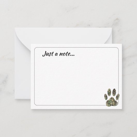 Distressed Camo Dog Paw Print Just a Note Mitteilungskarte (Vorderseite)