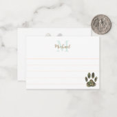 Distressed Camo Dog Paw Print Lined Monogram Mitteilungskarte (Vorderseite/Rückseite Beispiel)