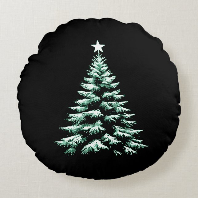 Distressed Christmas Tree Green Peppermint Stripes Rundes Kissen (Vorderseite)