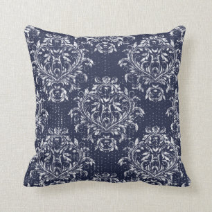 Distressed Damast-Wurfkissen - Marineblau Kissen