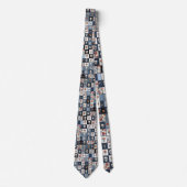 Distressed Denim Patchwork-Totenschädel-Blumenmust Krawatte (Vorderseite)
