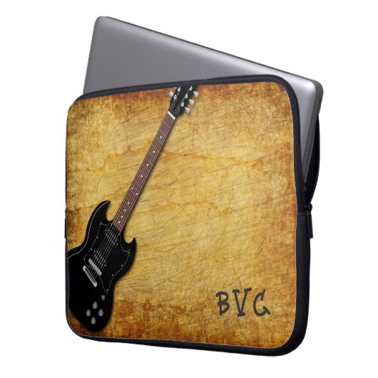 Distressed Electric Guitar Mit Monogramm Laptopschutzhülle (Vorderseite Links)