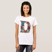 Distressed Flag Buchstabe D Florales Monogramm T-Shirt (Vorne ganz)
