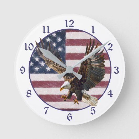 Distressed Flag Eagle Landing Runde Wanduhr (Vorderseite)