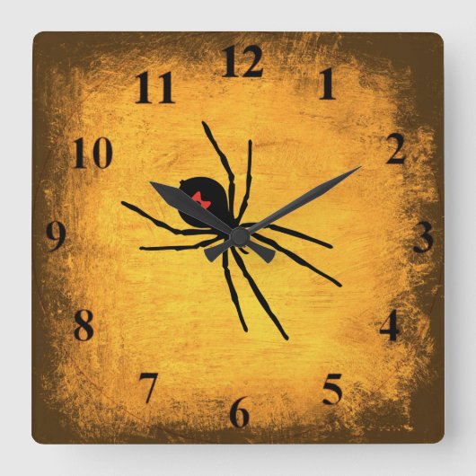 Distressed Gold Black Widow Wall Clock Quadratische Wanduhr (Vorderseite)