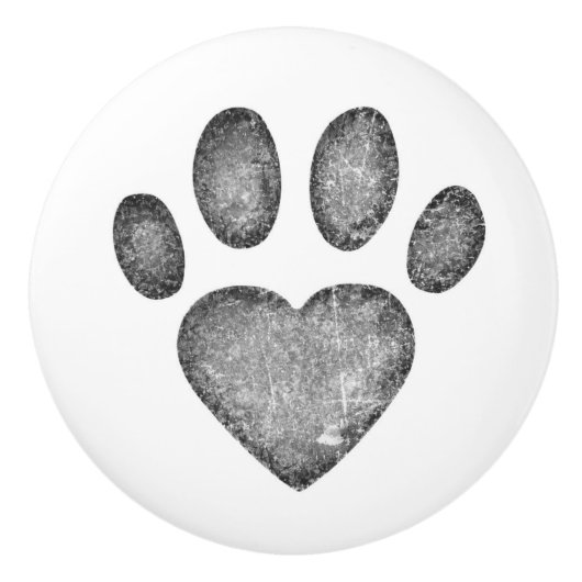 Distressed Gray Heart Pawprint Ceramic Knob Keramikknauf (Vorderseite)