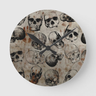 Distressed Halloween Vintage Skulls Runde Wanduhr