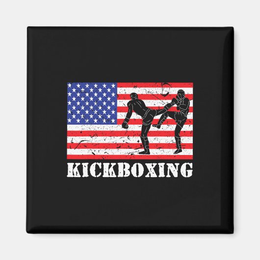Distressed Kickboxing Usa American Flag Vintage Mm Magnet (Vorne)