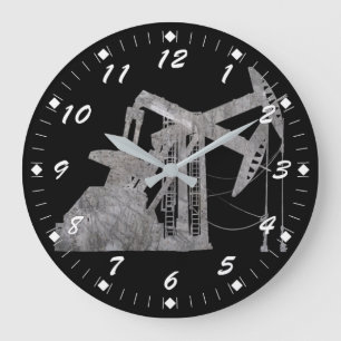 Distressed Metal Oilfield Design with Numbers Große Wanduhr