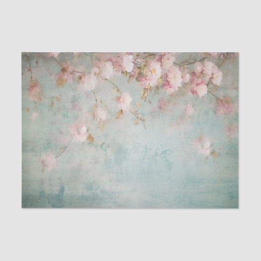 Distressed Pale Pink Floral Branches on Side of Seidenpapier (Vorderseite)