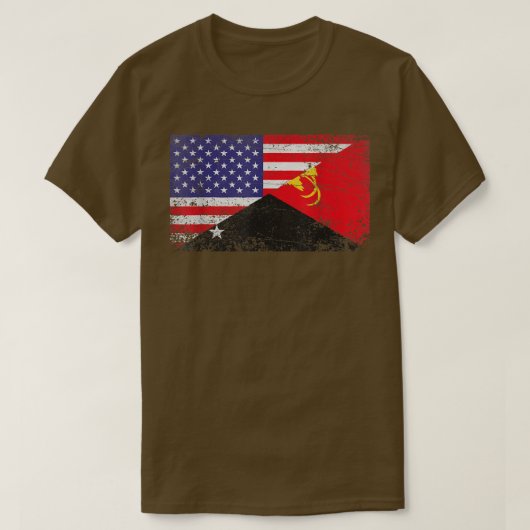 Distressed Papua New Guinea Flag & American Flag P T-Shirt (Design vorne)