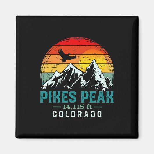 Distressed Pikes Peak Mountain Colorado Retro Hiki Magnet (Vorne)