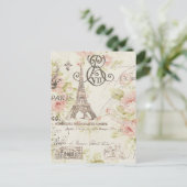 Distressed pink Floral Paris Eiffel Tower Postkarte (Stehend Vorderseite)