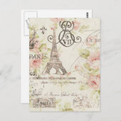 Distressed pink Floral Paris Eiffel Tower Postkarte (Vorne/Hinten)