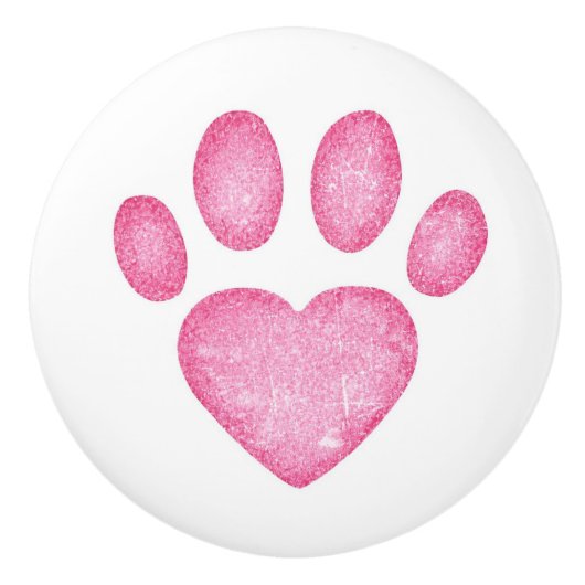 Distressed Pink Heart Pawprint Ceramic Knob Keramikknauf (Vorderseite)