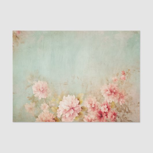 Distressed Pretty Pink Flowers on One Side Seidenpapier (Vorderseite)