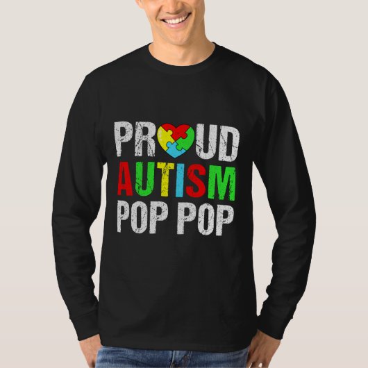Distressed Proud Autism Pop Pop Heart Family Match T-Shirt (Vorderseite)