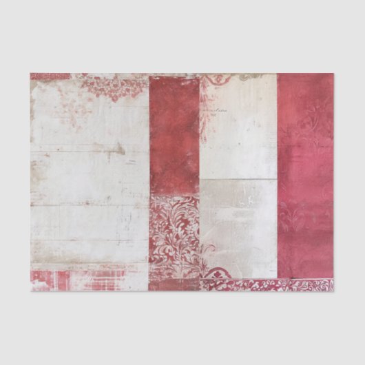 Distressed Red and White Damask Collage Seidenpapier (Vorderseite)
