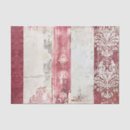 Distressed Red and White Damask Stripes Seidenpapier