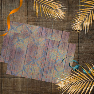 Distressed Red Gold Damast auf Holzschnitt-Dekoupa Seidenpapier
