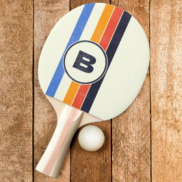 Distressed Retro Five Striped Dark with Initial Tischtennis Schläger